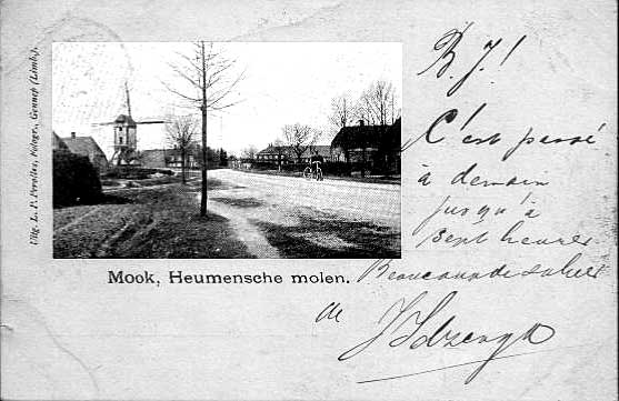 Heumensche molen fotograaf L.P.Perolles Gennep kaart verstuurd 19 juni 1901 molen was tot 1907 in bezit van fam v Cleve