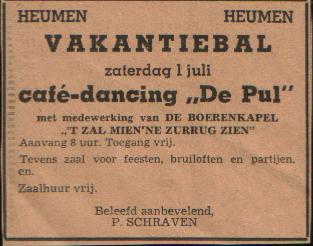 Advertentie cafe De Pul Gelderlander vrijdag 30 juni 1972