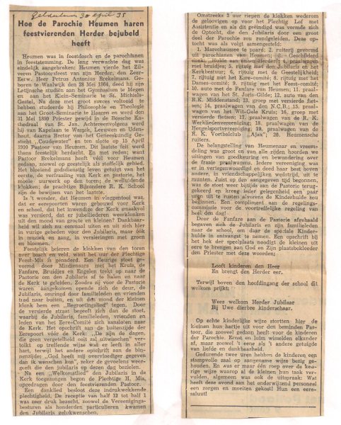 Gelderlander 30 april 1935 25 jarig pastoors jubileum P.A.Brekelmans bron Frans Brekelmans