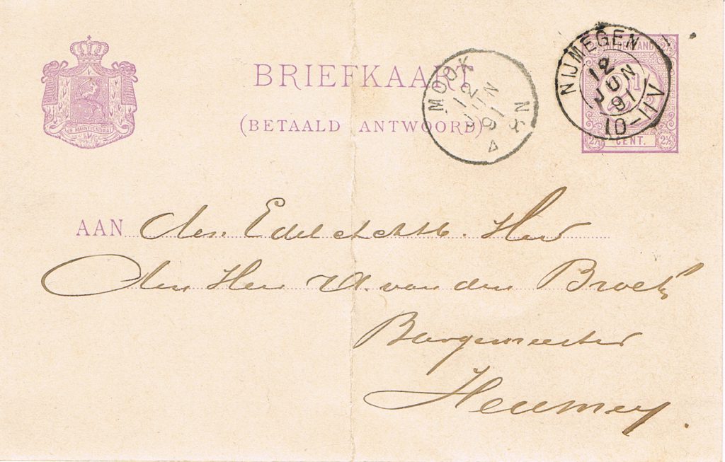 Briefkaart aan Bierbrouwer van den Broek bron T.Martens