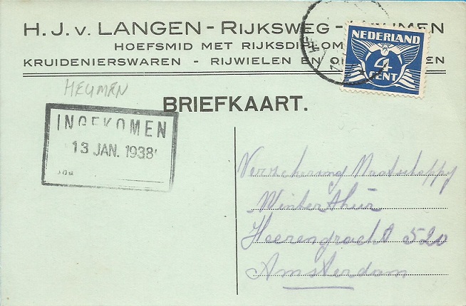 Briefkaart 13-1-1938 H.J.v.Langen